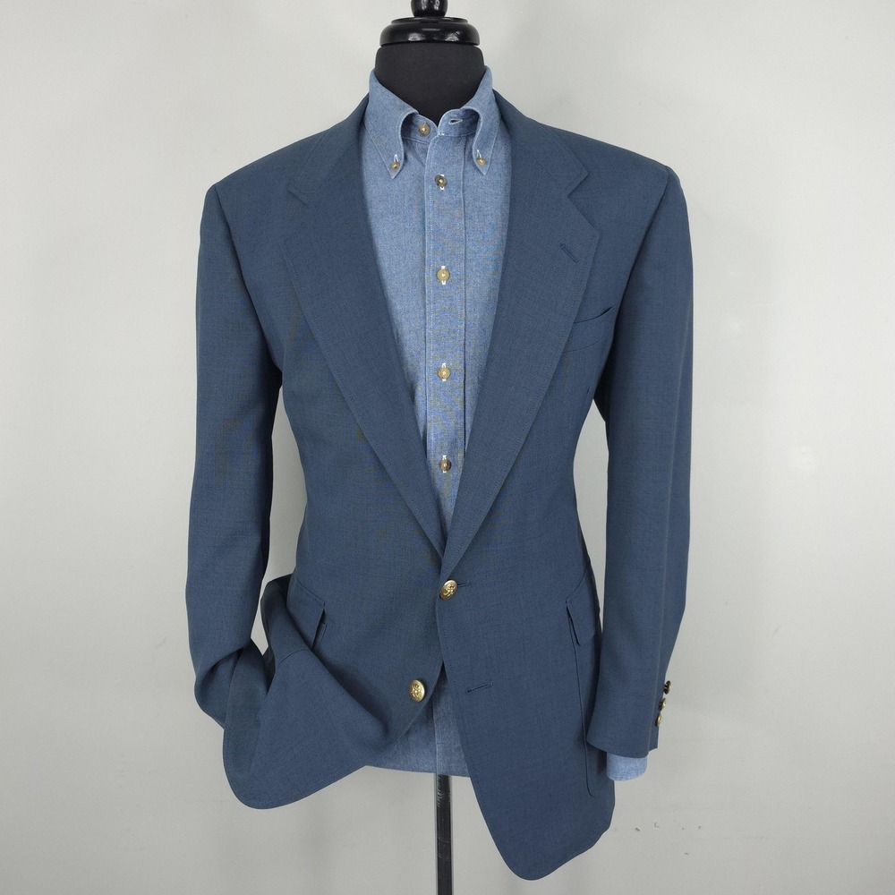 Hart Schaffner Marx Jack Nicklaus Blazer Men 44L Blue Gold Button Sport Coat 80s